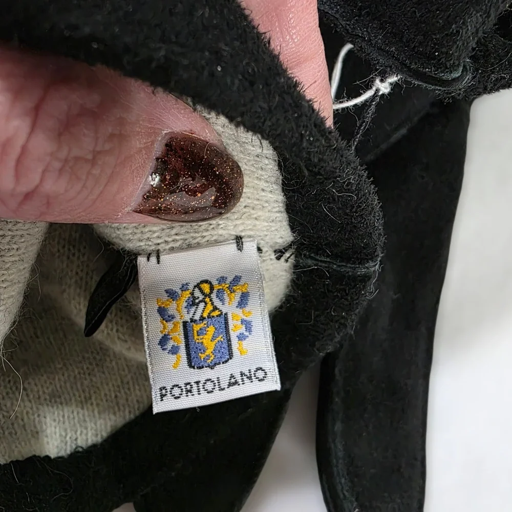 NWT Portolano Goatskin Leather & Lambs Wool‎ Gloves Womens Black Large Lined